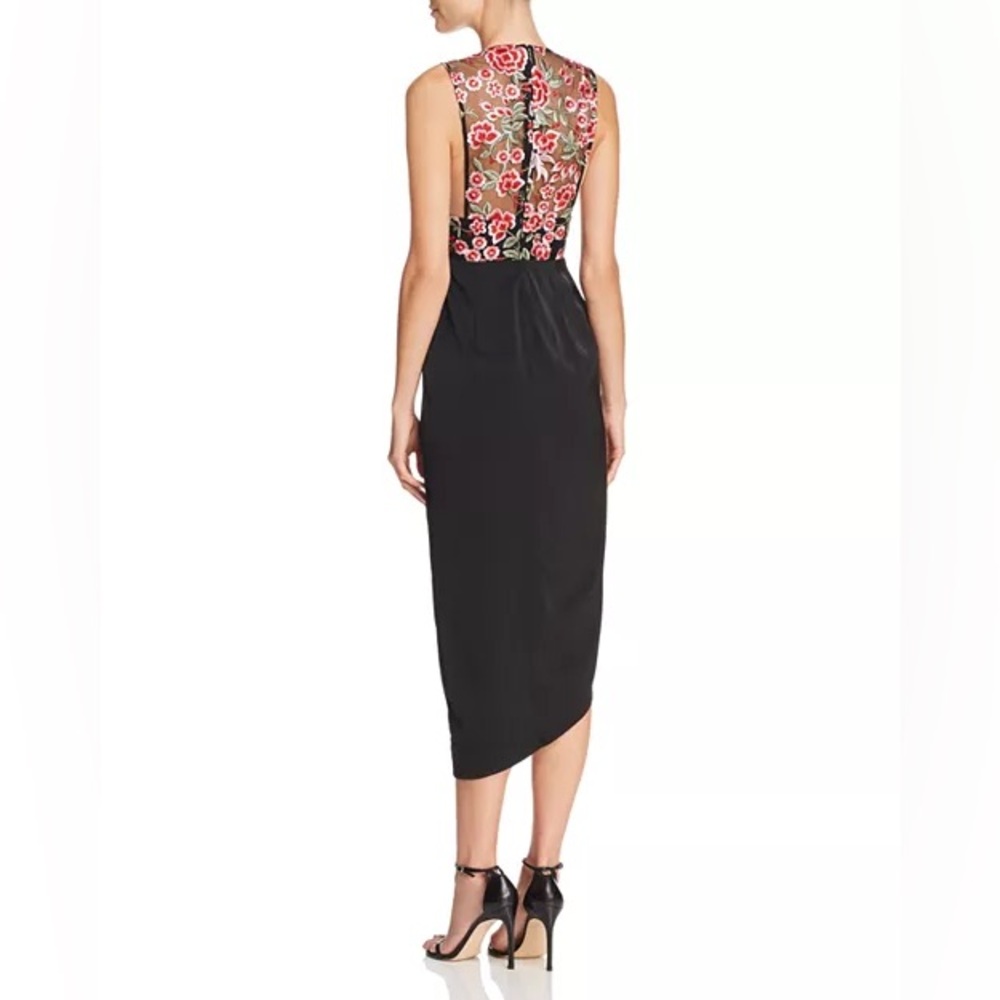 Sau Lee Mila Embroidered Tulip Skirt Dress Asymmetrical Mesh Size 0 US 4 UK - Picture 3 of 8